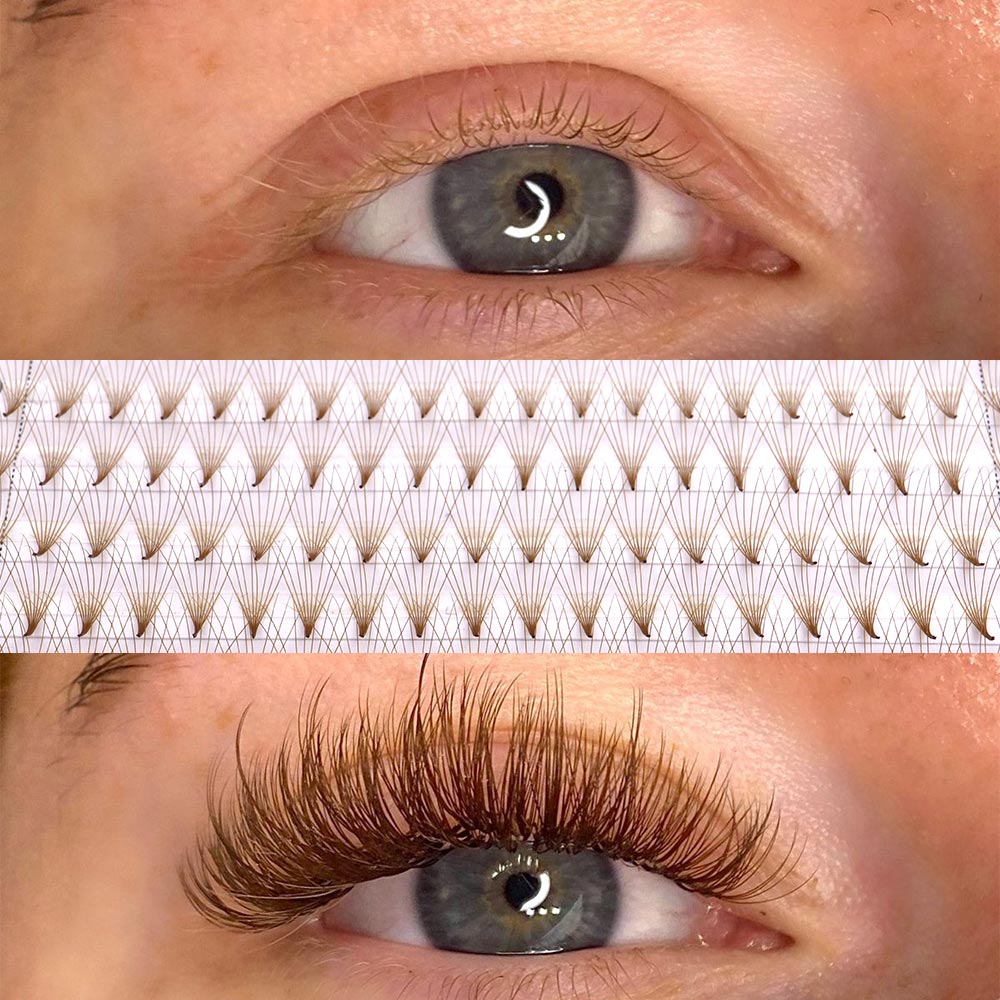 320 Colored Pointy Base Brown  - Eyelash Extension Russian Volume 评论和价格
