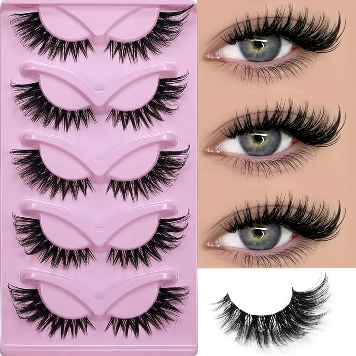 5 Pairs Cat Eye False Eyelashe - Eyelash Extension Volume Cat Eye 评论和价格